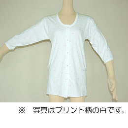 日本製◇小花プリント柄前全開ボタン式肌着7分袖